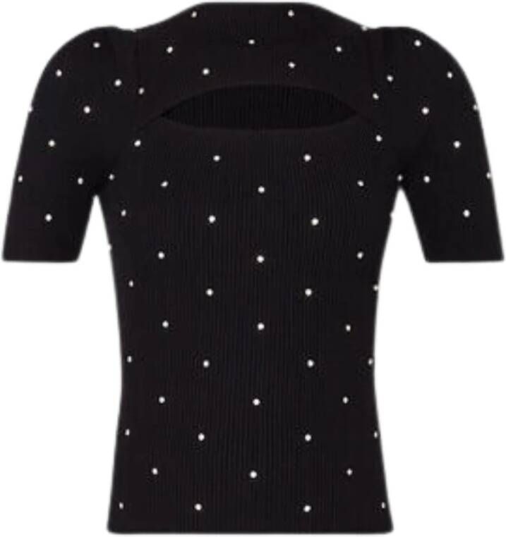 Liu Jo Zwarte Sweaters met D MM CON Strass + Manicotto Design Zwart Dames