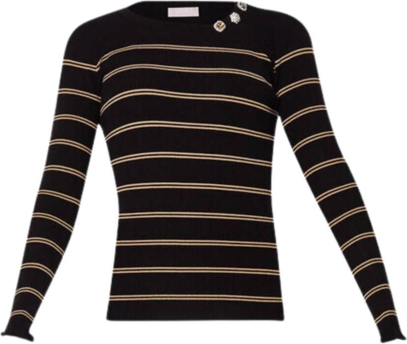 Liu Jo Zwarte Sweaters met Juweelknopen Zwart Dames