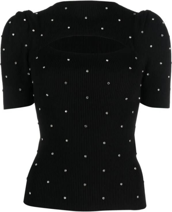 Liu Jo Zwarte Sweaters met D MM CON Strass + Manicotto Design Black Dames