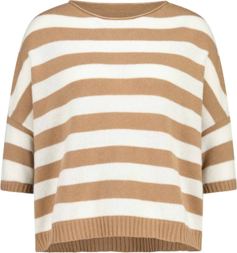 Liviana Conti Gestreepte Oversized Pullover van Wolmix Beige Dames