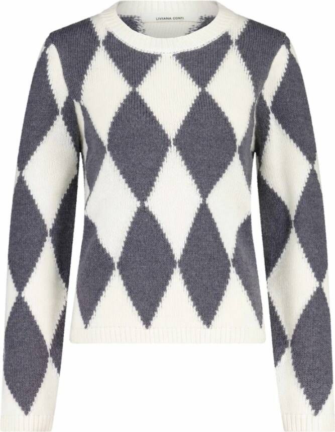 Liviana Conti Trui met ruitpatroon van wolmix White Dames