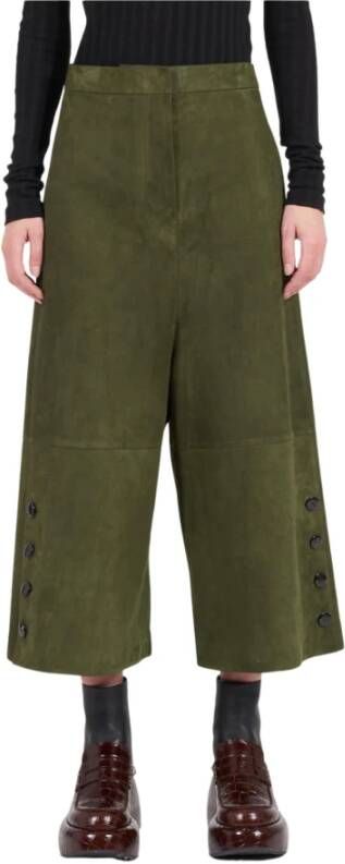 Loewe Stijlvolle Cropped Broeken in Donker Khaki Groen Green Dames