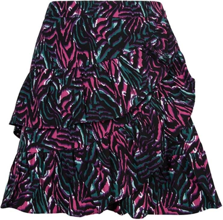Lofty Manner rok met zebraprint en ruches roze petrol zwart