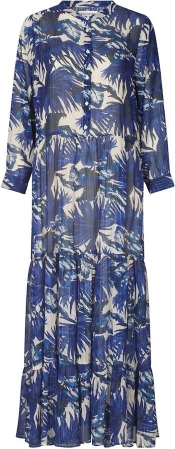 Lollys Laundry Blauwe Maxi Jurk met Ruchedetails Multicolor Dames