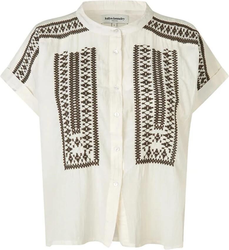 Lollys Laundry Geborduurd overhemd met donkerbruine details Beige Dames - Foto 4