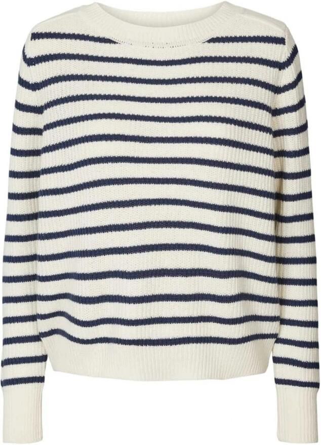 Lollys Laundry Gestreepte Gebreide Trui Donkerblauw Beige Dames - Foto 8