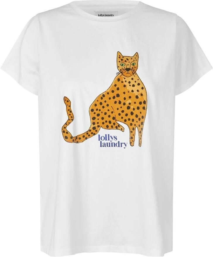 Lollys Laundry Kleurrijke Luipaard Kat Grafische Tee White Dames