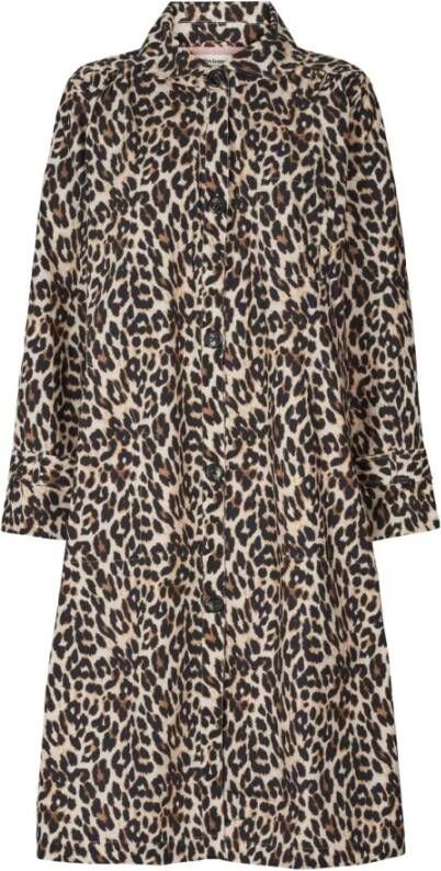 Lollys Laundry Lange jas met luipaardprint Mikala zwart