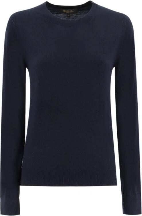 Loro Piana Blauw Navy Lichtgewicht Cashmere Crew Neck Sweater Blauw Dames