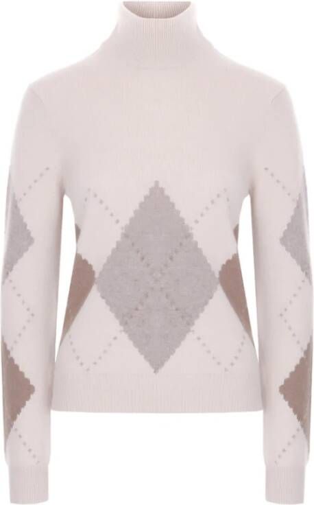 Loro Piana Stijlvolle Argyle Kasjmier Trui Beige Dames