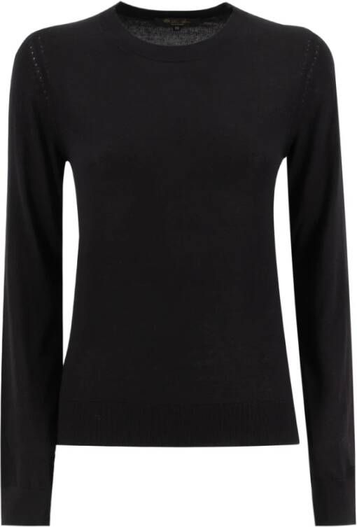 Loro Piana Zwarte Lichtgewicht Cashmere Crew Neck Sweater Zwart Dames