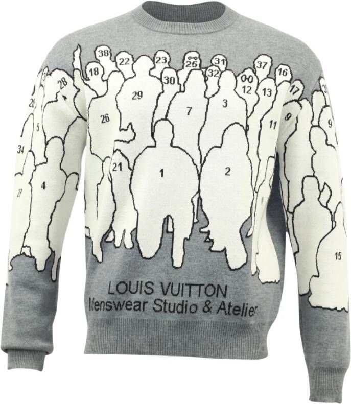 Louis Vuitton Vintage Louis Vuitton Anonymous People Print Sweater in Grey Wool Grijs Heren