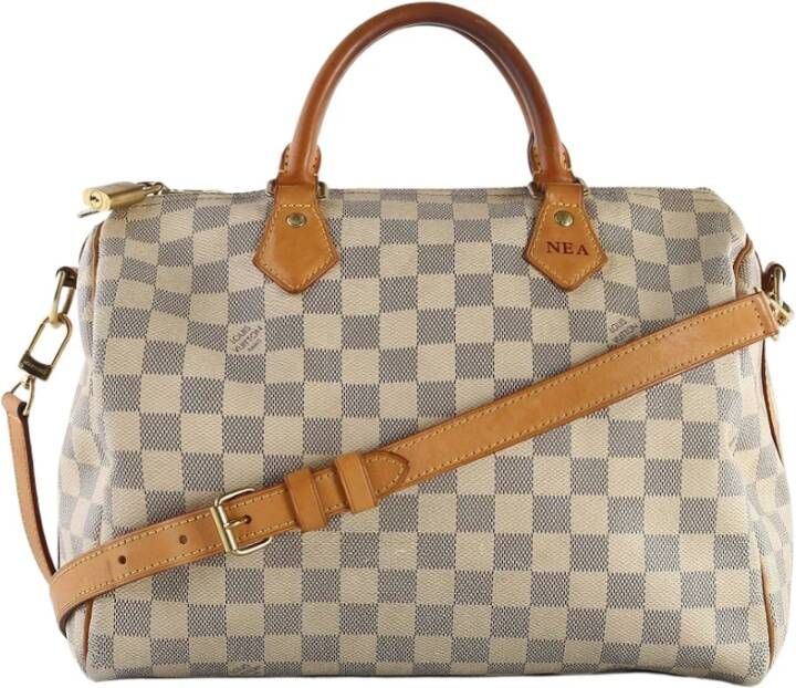 Louis Vuitton Vintage Louis Vuitton White Damier Azur Coated Canvas Speedy 30 Bandeau Handle Bag Wit Dames