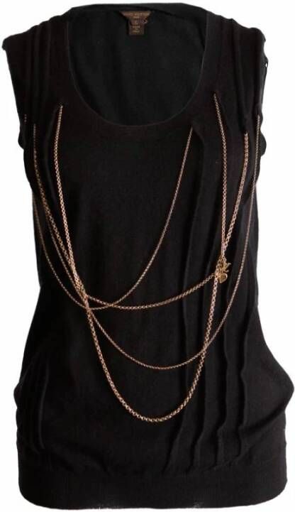 Louis Vuitton Vintage Voldoende kasjmier tanktop met gouden ketens Zwart Dames