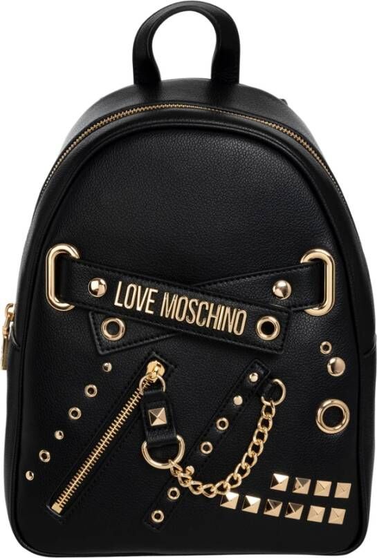 Love Moschino Zwarte rugzak met gouden afwerking en logo Black Dames