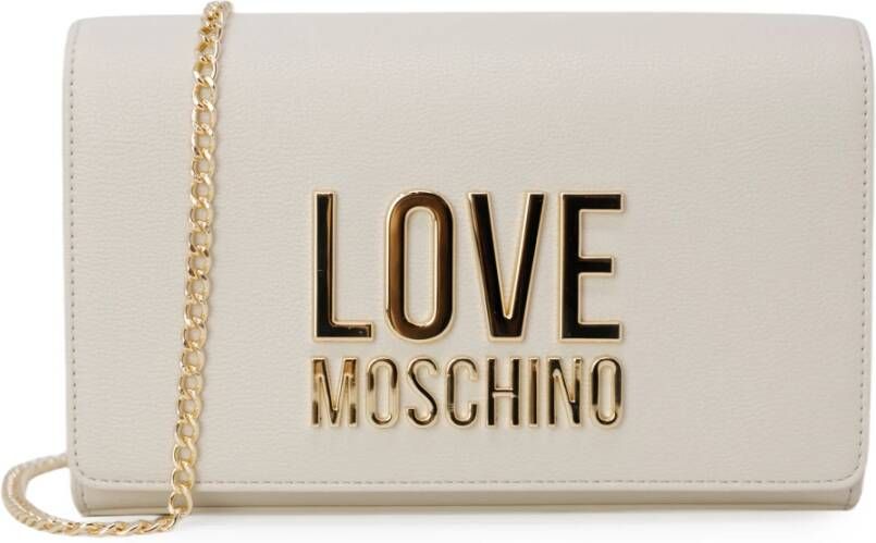 Love Moschino Ivoor Dames Schoudertas met Metalen Logo en Magnetische Sluiting Beige Dames