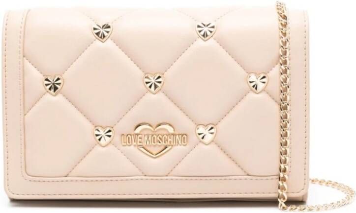 Love Moschino Beige Schoudertas met Kettingriem Beige Dames
