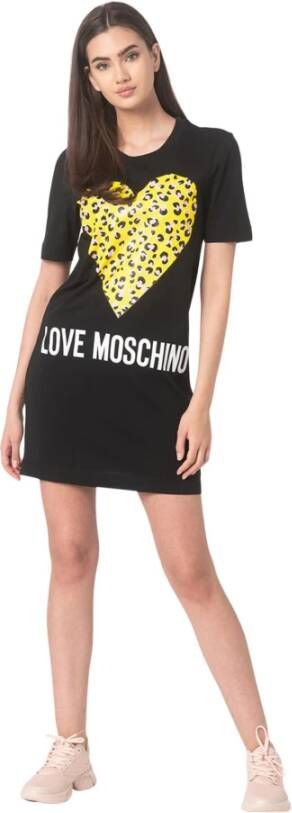 Love Moschino Zwarte Katoenen Jurk met Merk Design Black Dames
