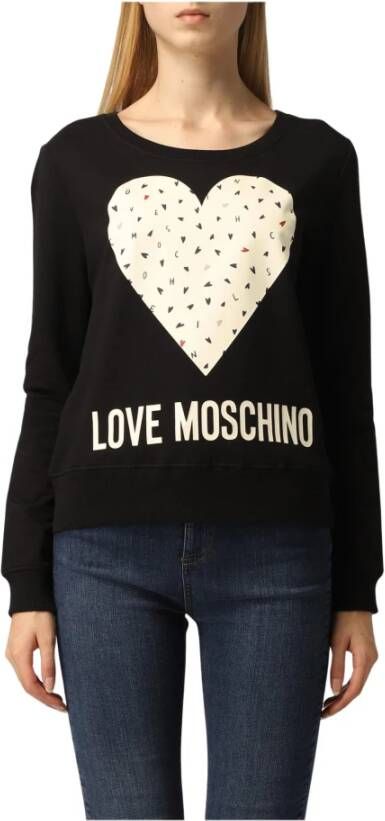 Love Moschino Zwarte katoenen trui met groot print Black Dames