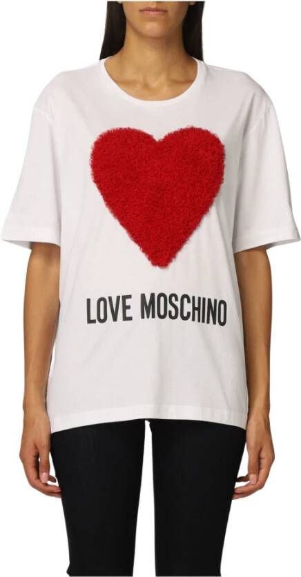 Love Moschino Blauw Relief Logo T-Shirt Wit Dames