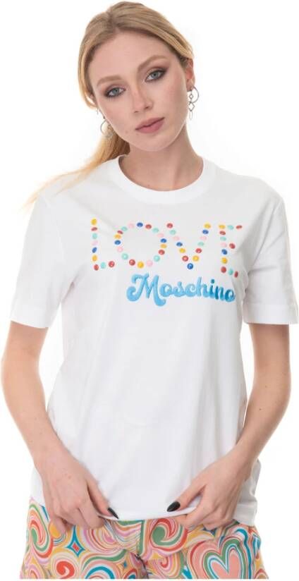 Love Moschino Boxy T-Shirt met spike-applicaties Wit Dames