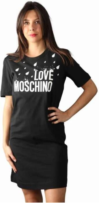 Love Moschino Casual Overhemdjurk met Waterdruppel Logo Zwart Dames