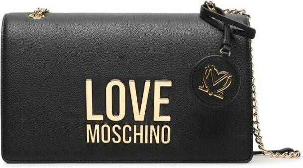 Love Moschino Zwarte schoudertas met gouden logo belettering Black Dames