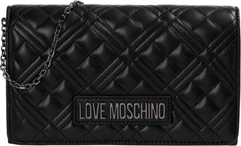 Moschino Zwarte gewatteerde schoudertas met gouden logo Black Dames