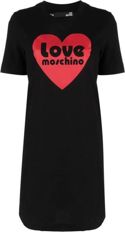 Love Moschino Elegante Katoenen Logo Print Jurk Black Dames
