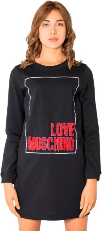 Love Moschino Zwarte Katoenen Jurk met Ingedrukt Logo Black Dames