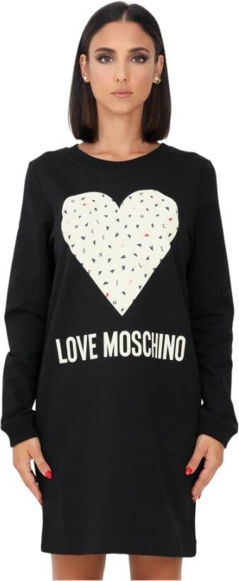 Love Moschino Zwarte Katoenen Jurk met Merk Design Black Dames