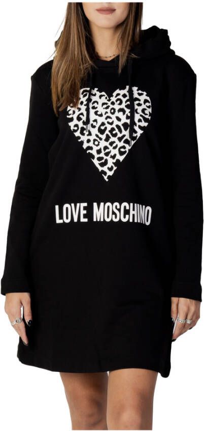 Love Moschino T-shirt Leopard Heart Hoodie Jurk Lange Mouw