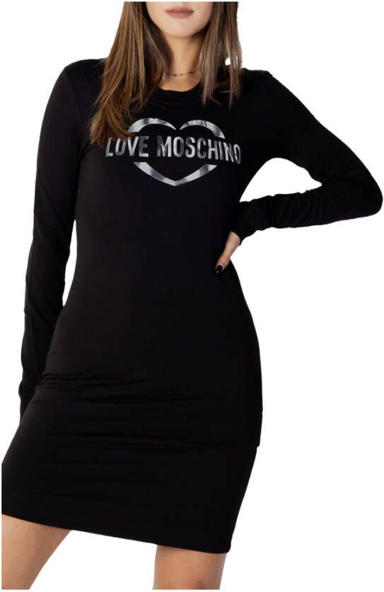 Love Moschino Zwarte Katoenen Jurk met Metallic Logo Black Dames