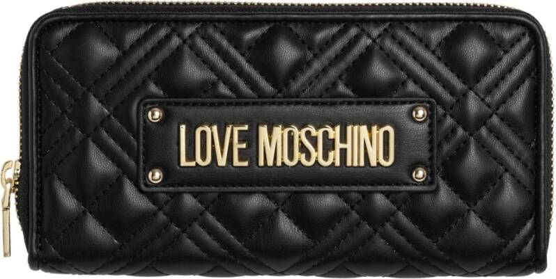 Love Moschino Zwarte Quilted Portemonnee met Metalen Logo Black Dames