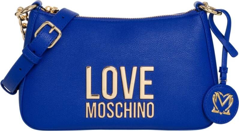 Love Moschino Blauwe Tas met Kettinghengsel en Goudkleurig Logo Blue Dames
