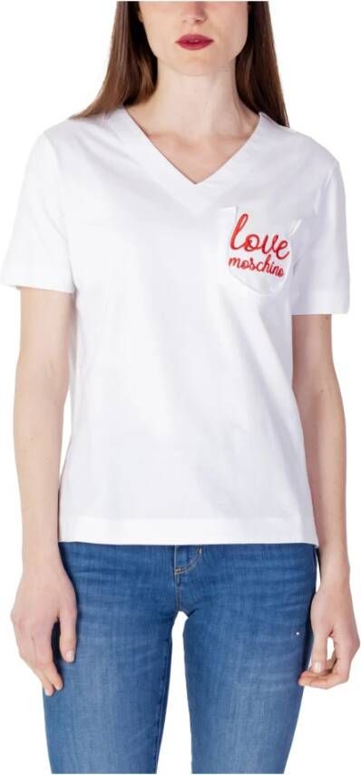 Love Moschino Dames T-shirt met V-hals in het wit White Dames