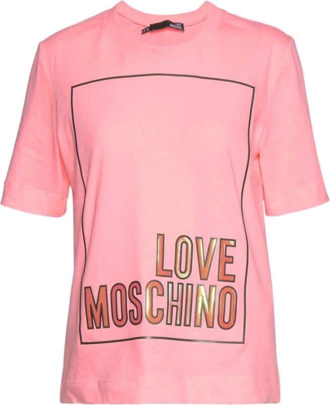 Love Moschino Geborduurde Logo Katoenen Tops voor Vrouwen Roze Dames