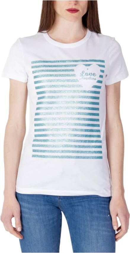 Love Moschino Glitter Strepen Dames T-shirt Wit Dames
