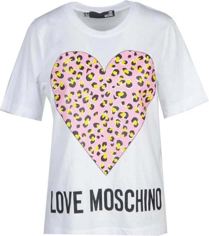 Love Moschino Crewneck T-shirt met Animalier Heart Print White Dames