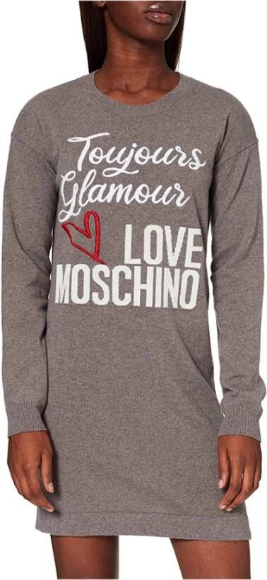 Love Moschino Gray Wool Dress Grijs Dames