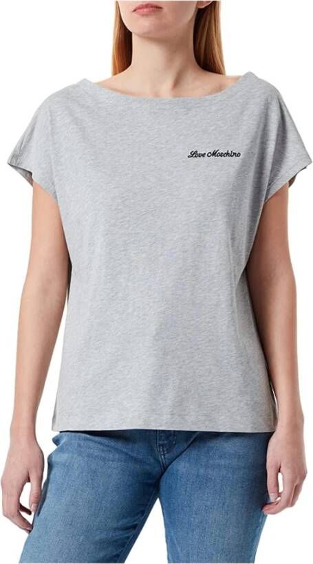 Love Moschino Grijze Katoenen Hart Logo T-Shirt Grijs Dames