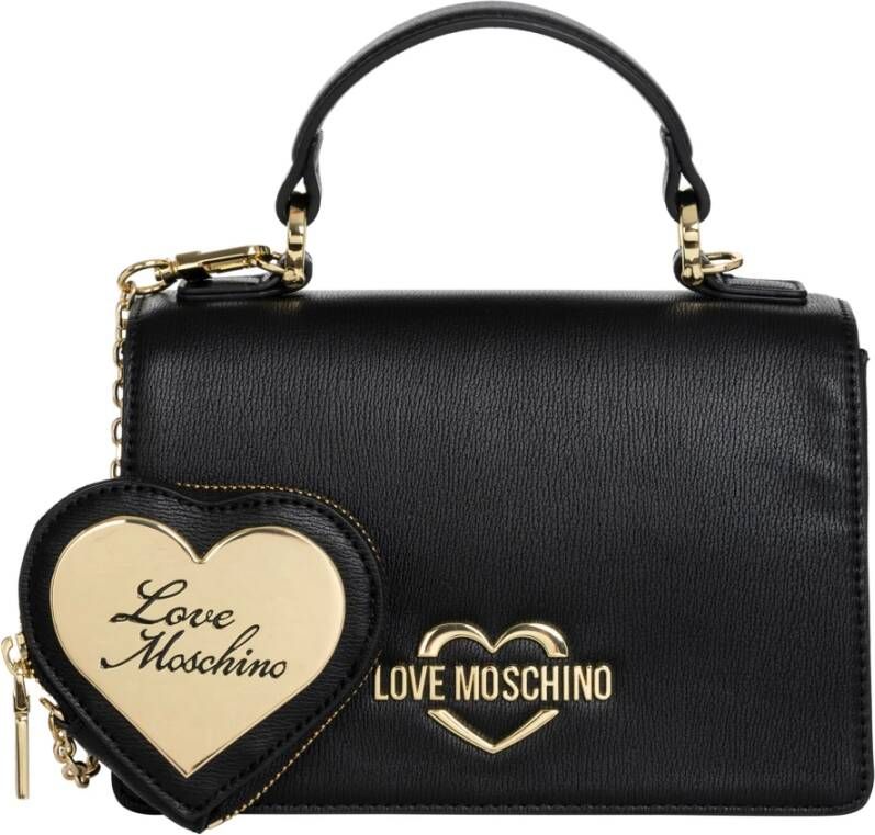 Love Moschino Zwarte dames tas met gouden logo en afneembare band Black Dames