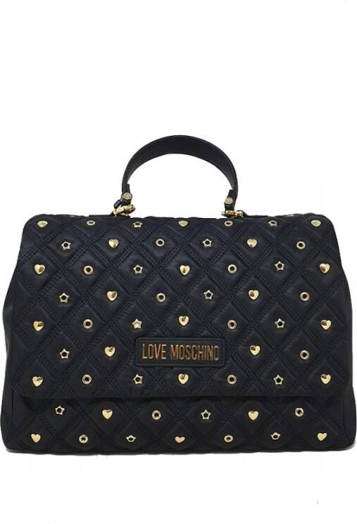Love Moschino Grote gewatteerde nylon handtas met gouden metalen details Zwart Dames