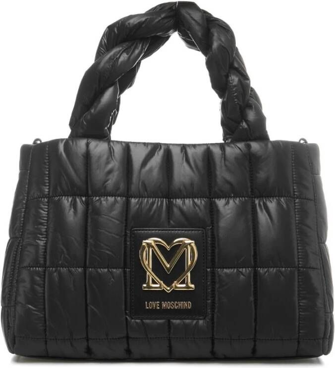 Love Moschino Zwarte gewatteerde tas met gevlochten handvat Black Dames