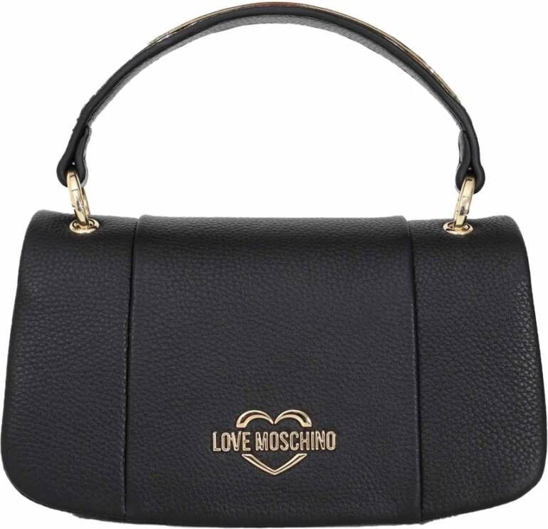 Love Moschino Zwarte Leren Handtas met Logo Flap Black Dames