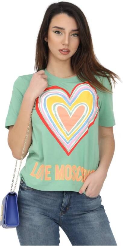 Love Moschino Hart Paillet Logo T-Shirt Groen Dames