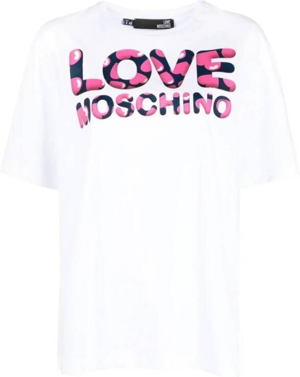 Love Moschino Hartprint Katoenen T-shirt voor Dames Wit Dames