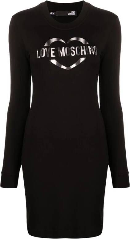 Love Moschino Logo Fleece Jurk 3D Effect Regular Fit Black Dames