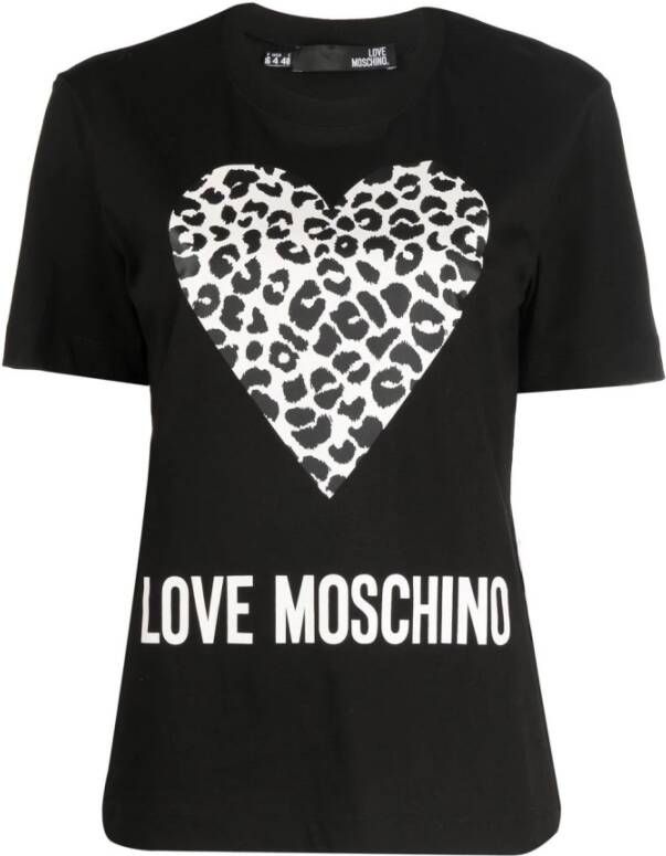 Love Moschino Zwarte katoenen T-shirt met W4 H06 27 M3876 C74 detail Black Dames
