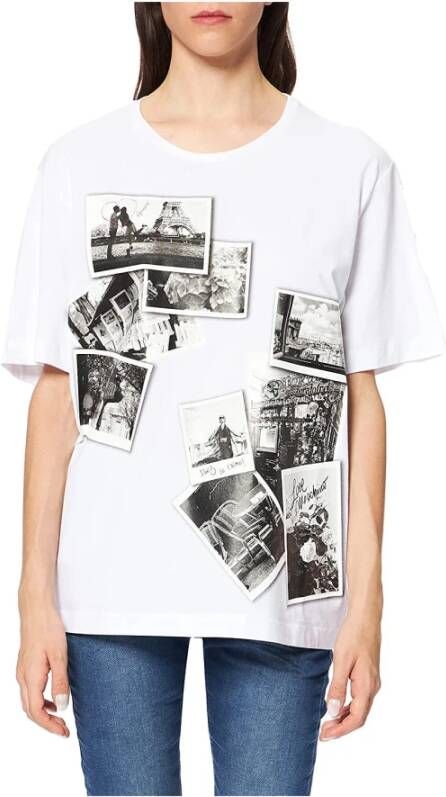 Love Moschino Witte Katoenen Oversized T-shirt met Fotoprint White Dames